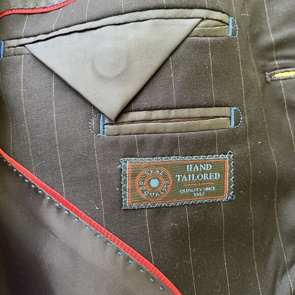 Franco Valentino Couture Hand Tailored Navy Pinstripe Wool Suit Jacket Size 43L - Picture 8 of 10